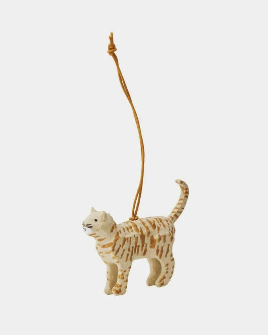 Paper Mache Yellow Tabby Cat Ornament by Fog Linen Work