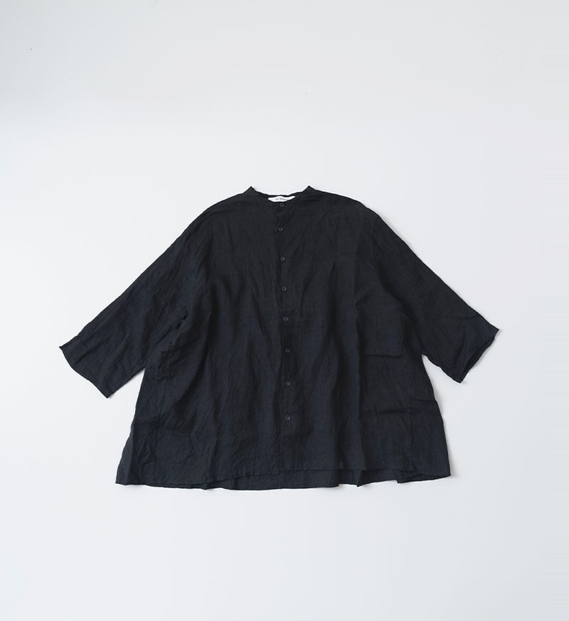 Veritecoeur Linen Gathered Blouse - Black (ST-167L)