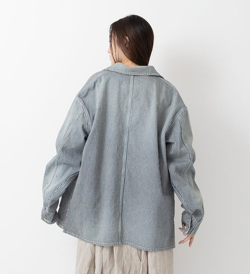 Veritecoeur Limited Version-Denim Worker Style Jacket- Hickory Stripe