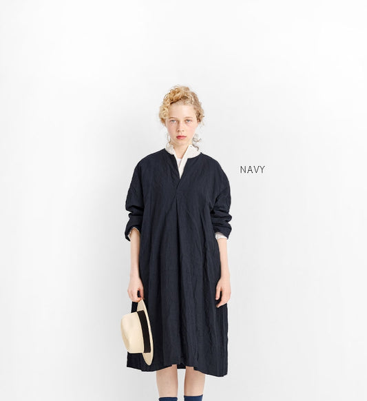 [Arriving Next Monday] Veritecoeur Wool Linen Skipper Dress - Navy (One Size Fits All)
