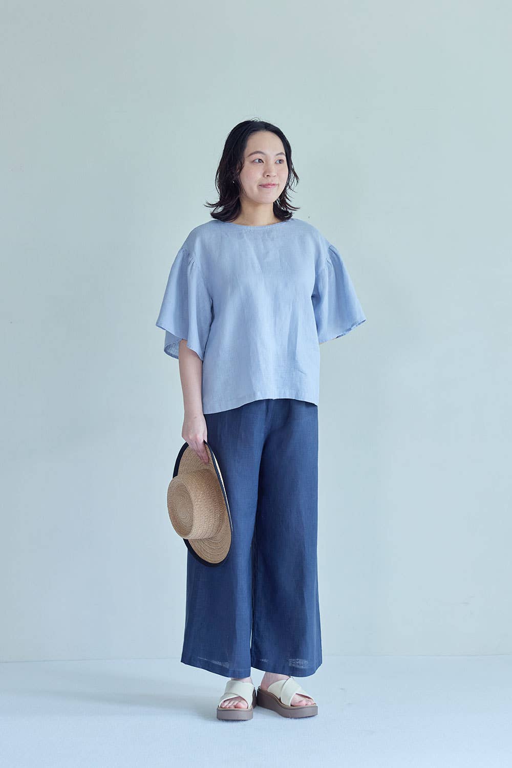 Fog Linen Work Connie Top Blue Pale