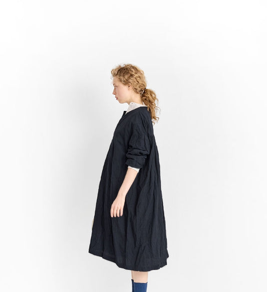 [Arriving Next Monday] Veritecoeur Wool Linen Skipper Dress - Navy (One Size Fits All)