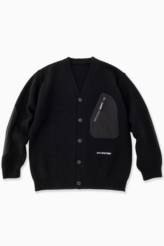 And Wander Unisex Shetland Wool Cardigan - Black