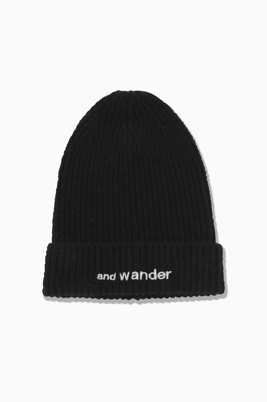 And Wander Unisex Shetland Wool Knit Cap - Black