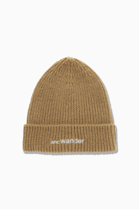 And Wander Unisex Shetland Wool Knit Cap - Beige