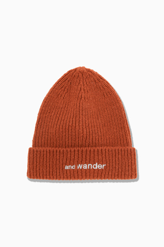And Wander Unisex Shetland Wool Knit Cap - Orange