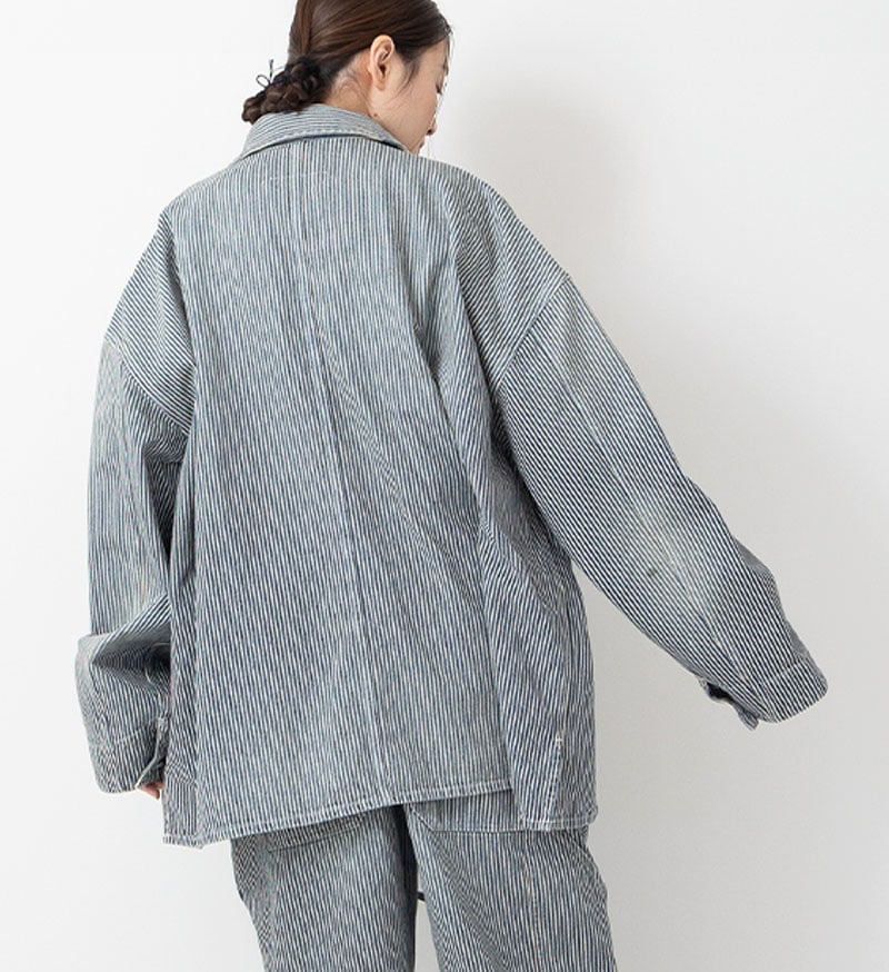 Veritecoeur Limited Version-Denim Worker Style Jacket- Hickory Stripe