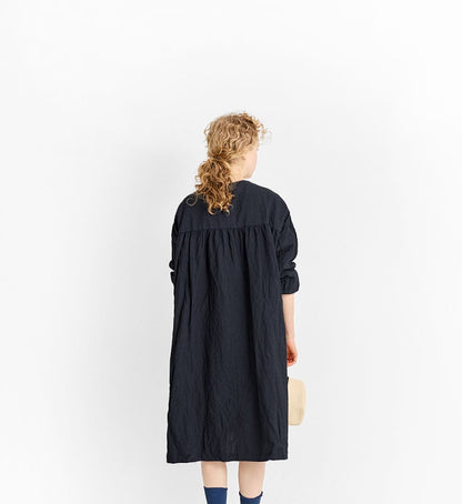 [Arriving Next Monday] Veritecoeur Wool Linen Skipper Dress - Navy (One Size Fits All)