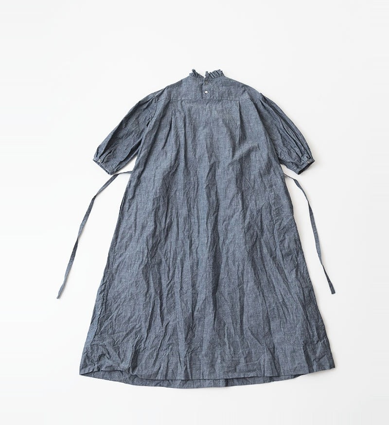 Veritecoeur Limited Version-Frill Gather Dress- Two Colours: Dangarees Blue & Dangarees Navy