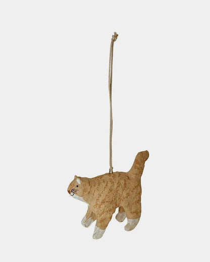 Paper Mache Yellow Tabby Cat Ornament by Fog Linen Work