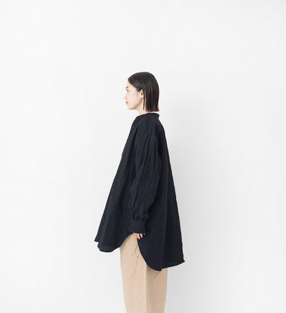 [Arriving Next Monday] Veritecoeur Wool Linen Yoke Shirt - Navy (One Size Fits All)