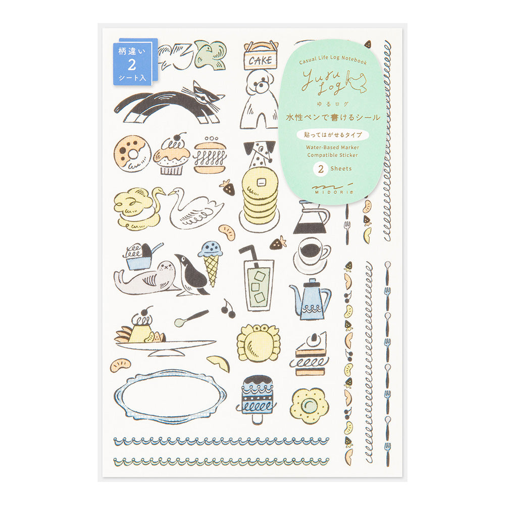 Midori Yuru Log Decoration Sticker 2 Sheets - Sweets & Animals