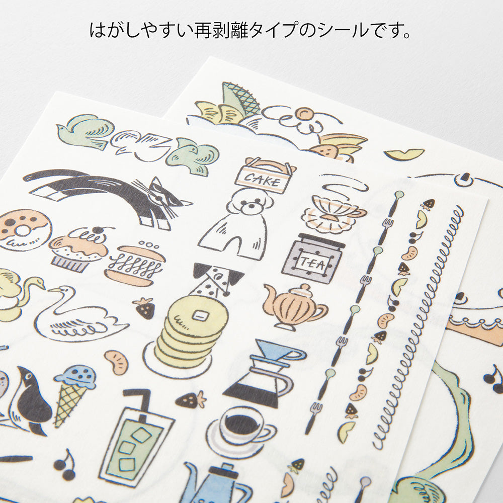 Midori Yuru Log Decoration Sticker 2 Sheets - Sweets & Animals