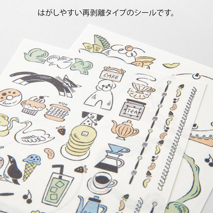 Midori Yuru Log Decoration Sticker 2 Sheets - Sweets & Animals