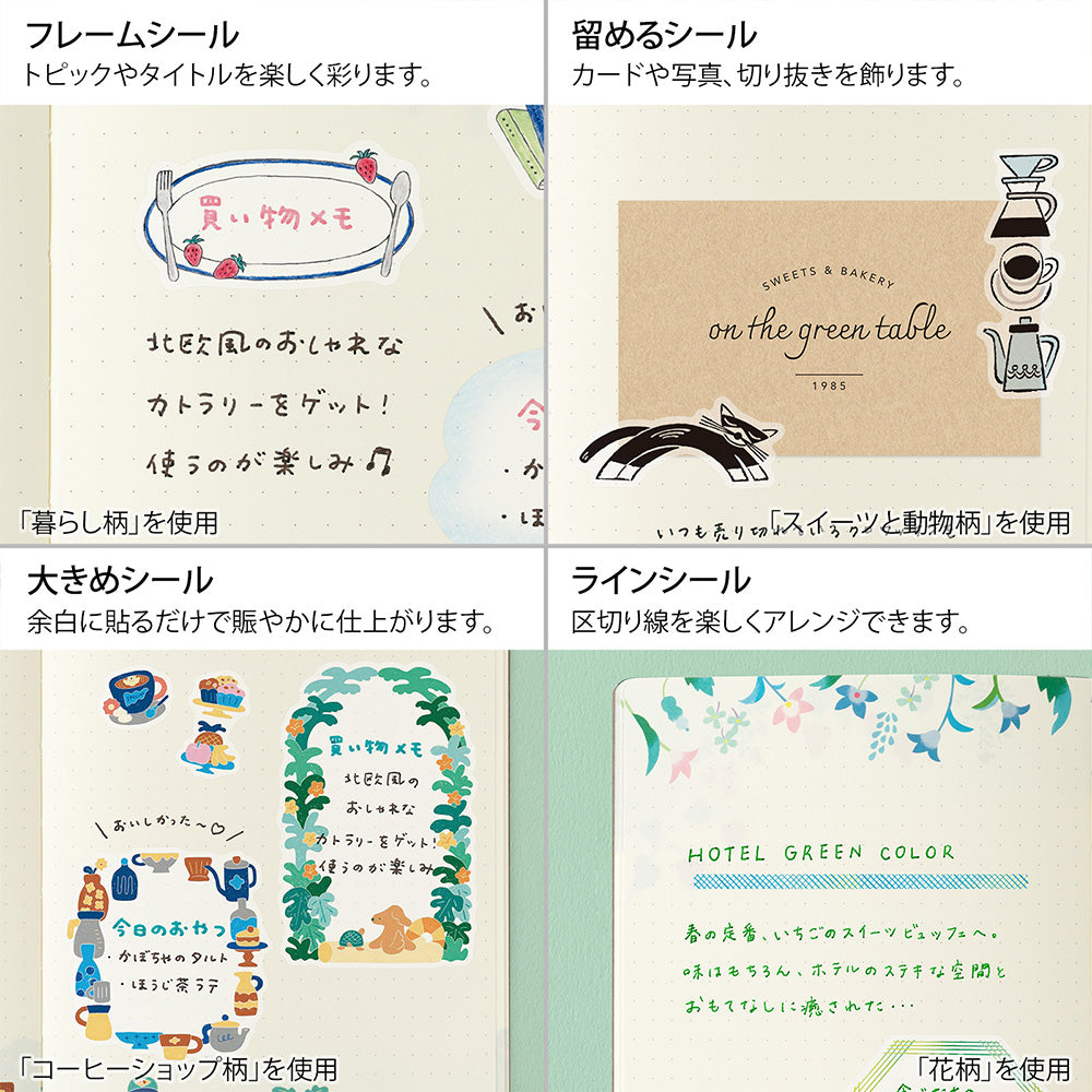 Midori Yuru Log Decoration Sticker 2 Sheets - Sweets & Animals