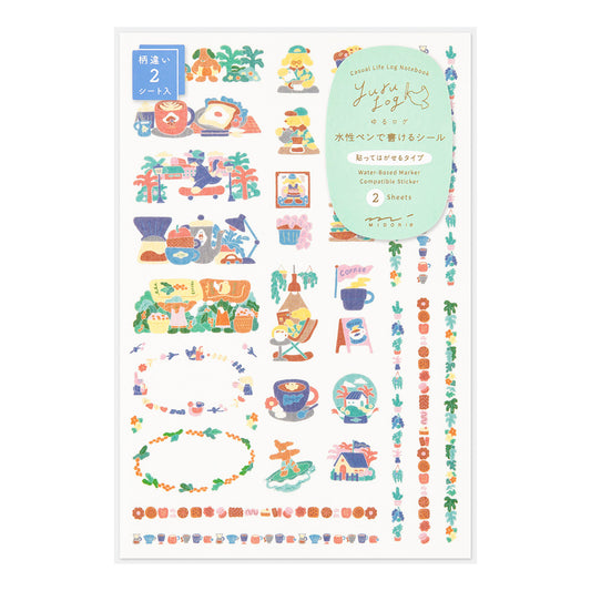 Midori Yuru Log Decoration Sticker 2 Sheets - Coffee Shop