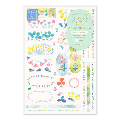 Midori Yuru Log Decoration Sticker 2 Sheets - Floral