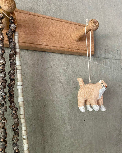 Paper Mache Yellow Tabby Cat Ornament by Fog Linen Work