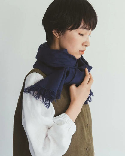 Fog Linen Work Roserie Linen Scarf - Indigo Blue