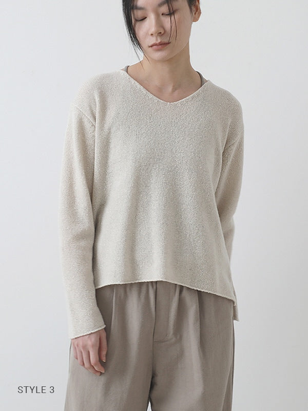 evam eva Wool/Silk V-neck Pullover - Ivory