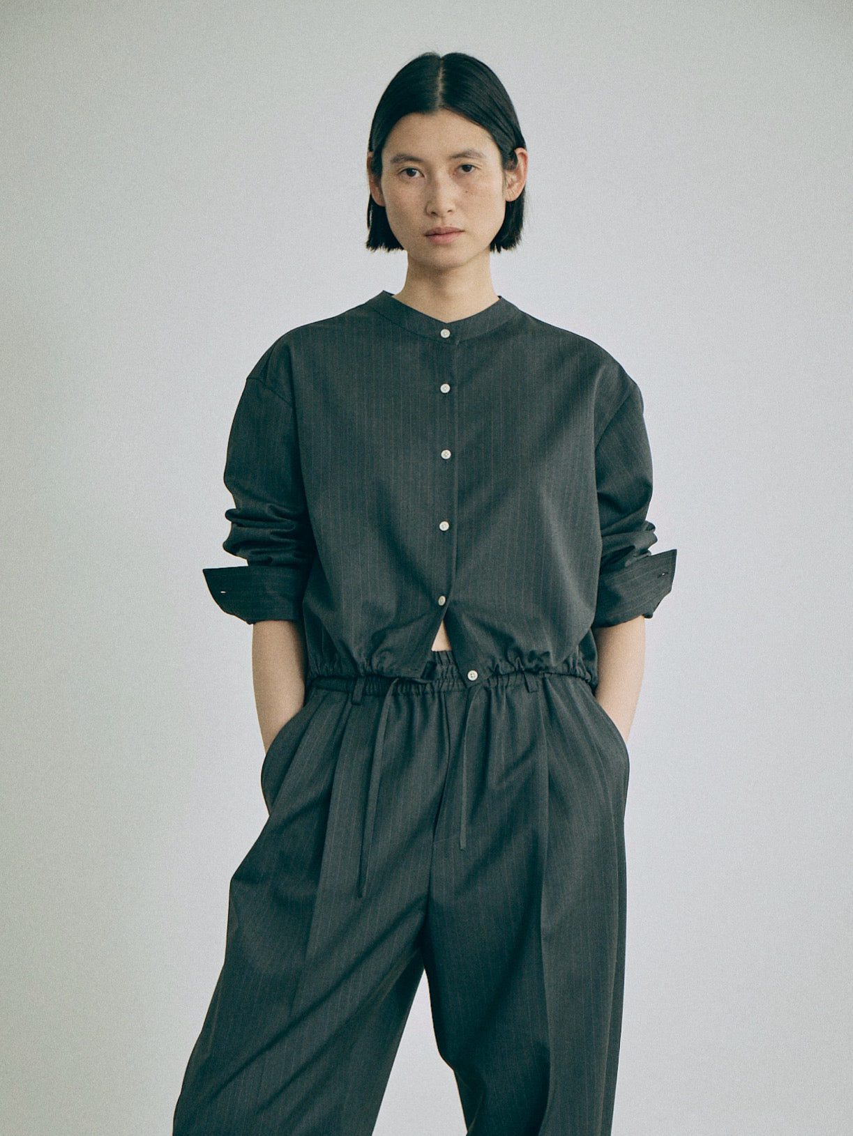 Nicholson & Nicholson Lucy Stretched Wool Blouse - Charcoal Stripe