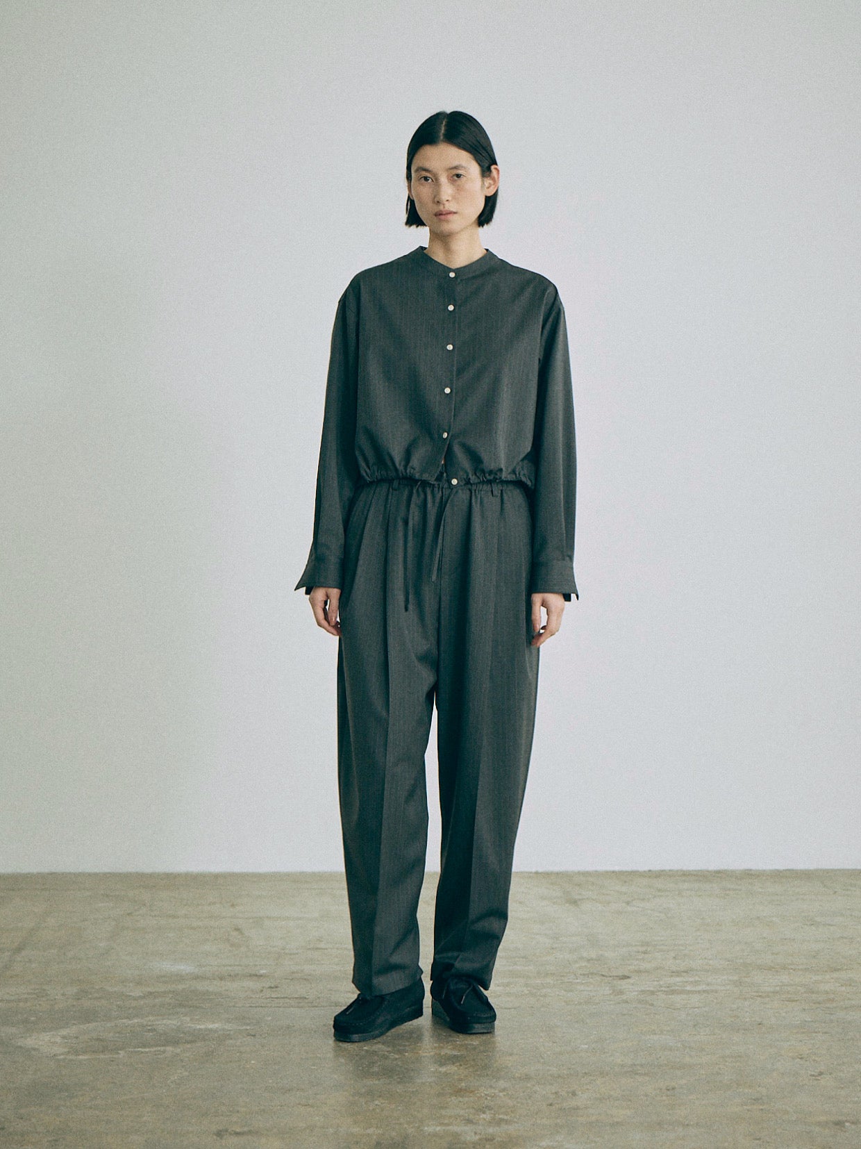 Nicholson & Nicholson Lucy Stretched Wool Blouse - Charcoal Stripe
