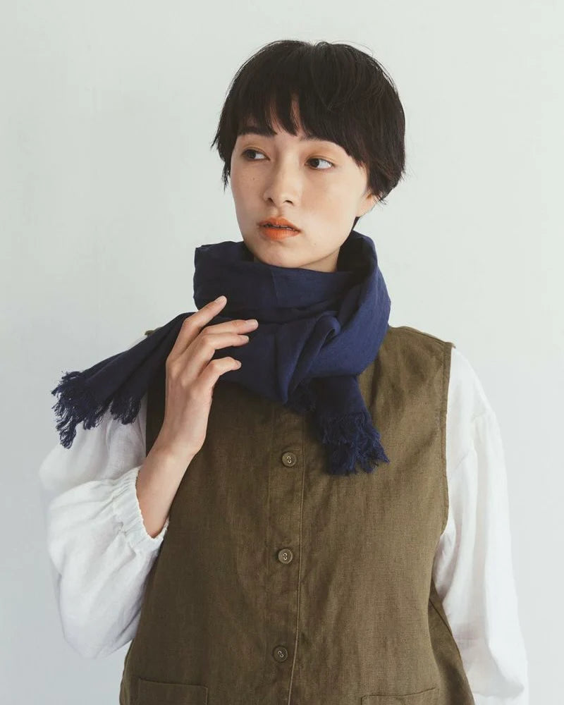 Fog Linen Work Roserie Linen Scarf - Indigo Blue