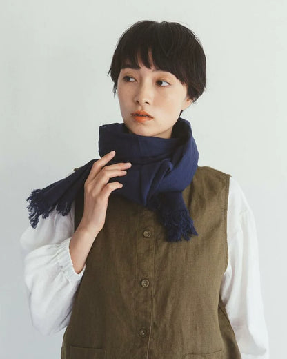 Fog Linen Work Roserie Linen Scarf - Indigo Blue