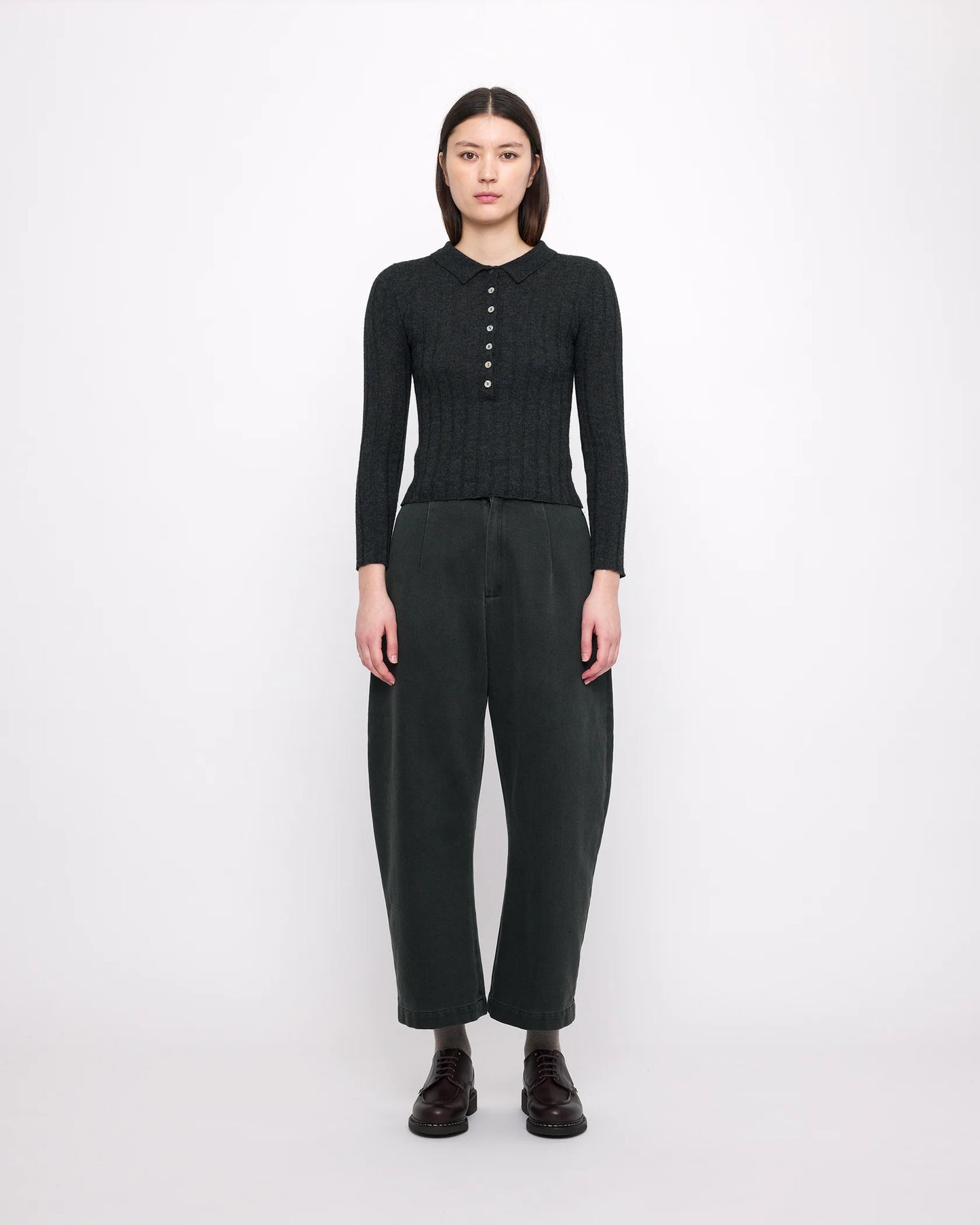 7115 by Szeki Sand-washed Tailored Curve Legged Trouser - Washed Black