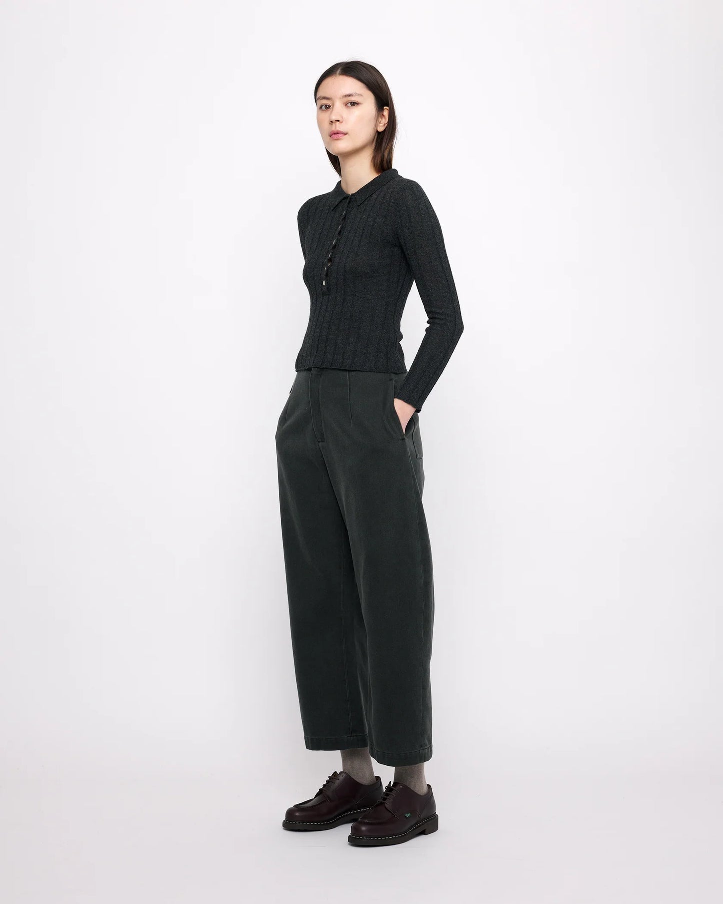 7115 by Szeki Sand-washed Tailored Curve Legged Trouser - Washed Black