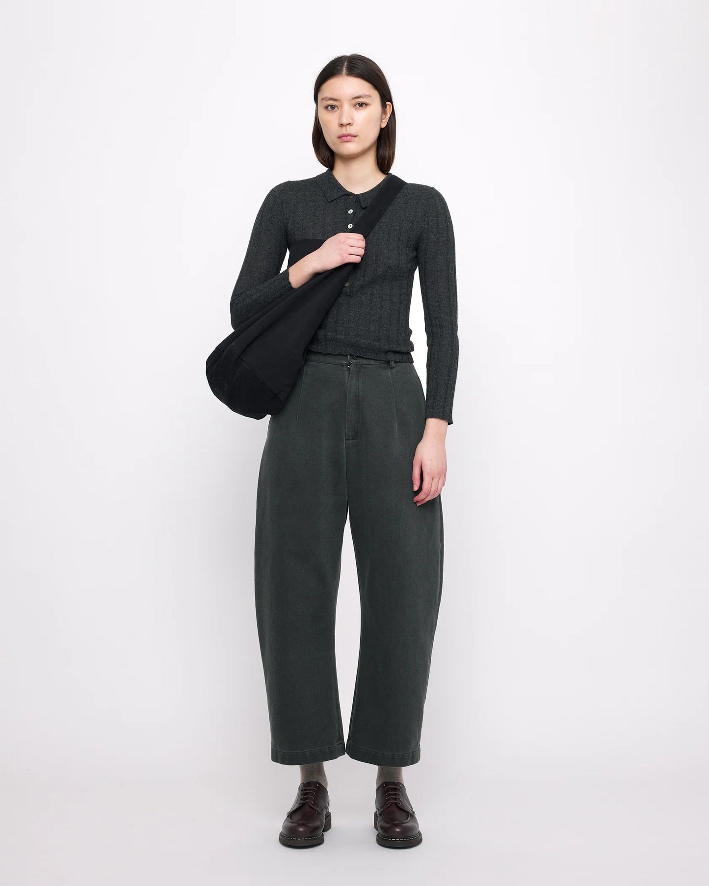 7115 by Szeki Sand-washed Tailored Curve Legged Trouser - Washed Black