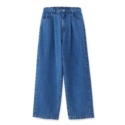 Danton Women's Japanese Denim Tuck Straight Pants - Light Indigo