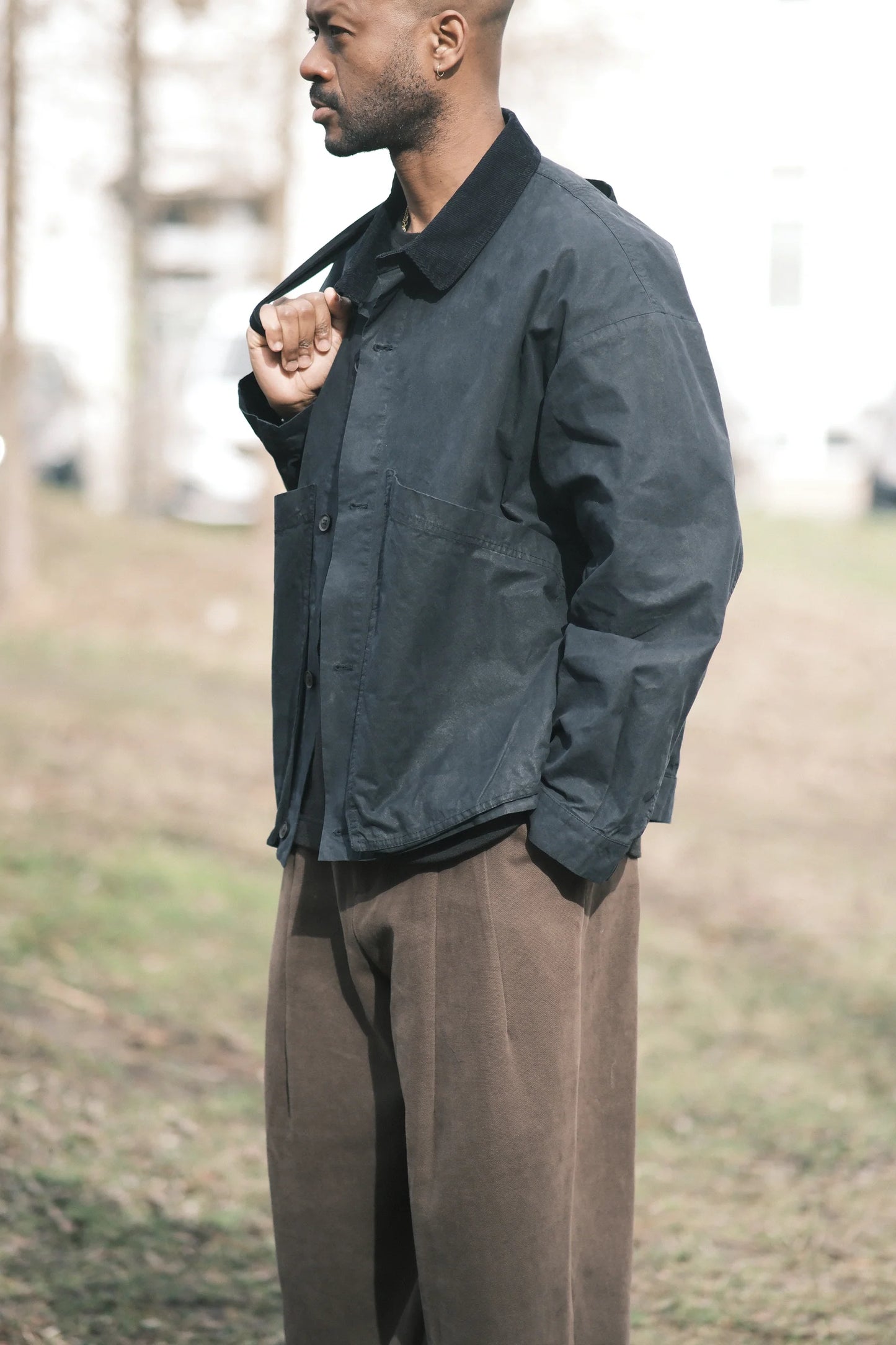7115 by Szeki Unisex Panel Pockets Shirt Jacket - Waxed Edition - Navy Black