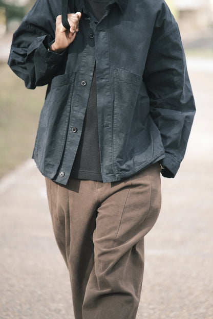 7115 by Szeki Unisex Panel Pockets Shirt Jacket - Waxed Edition - Navy Black