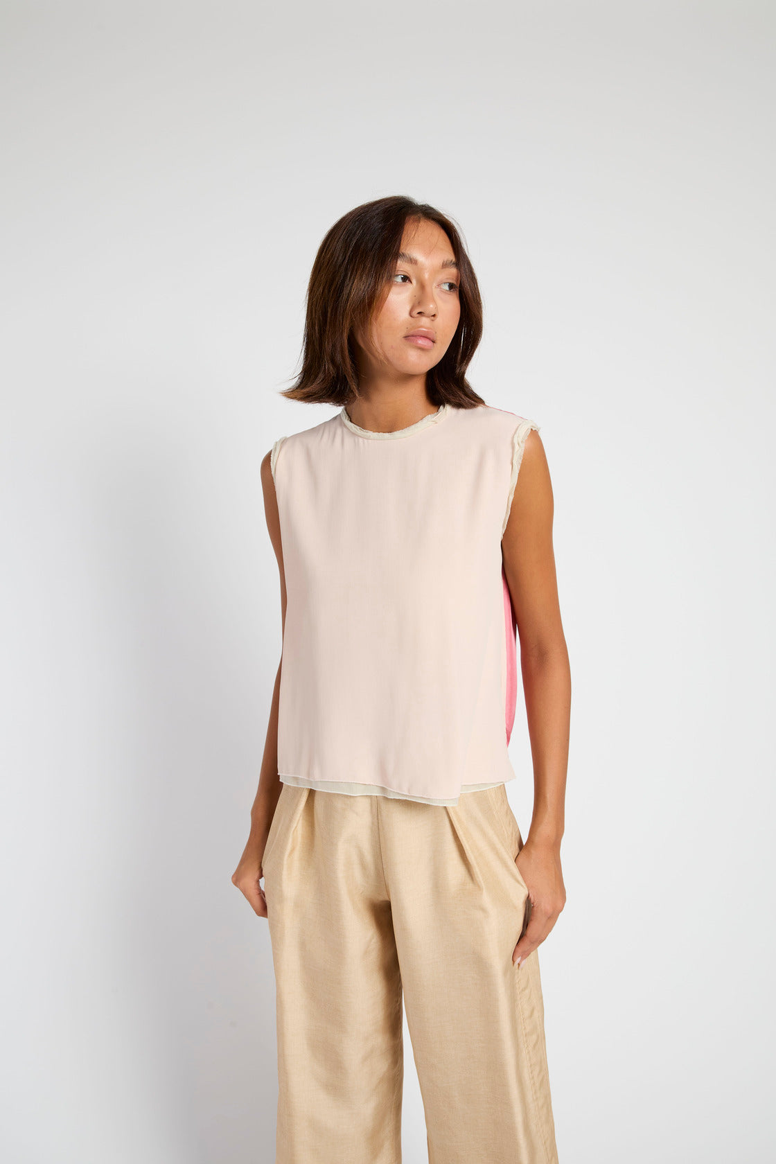 Francesca Marchisio Reversible Cotton Silk Top - Butter/Pink Coral