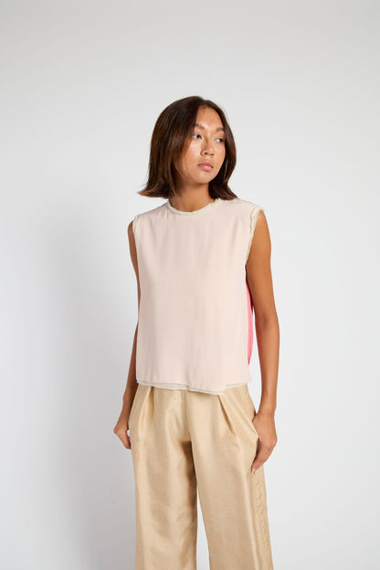 Francesca Marchisio Reversible Cotton Silk Top - Butter/Pink Coral