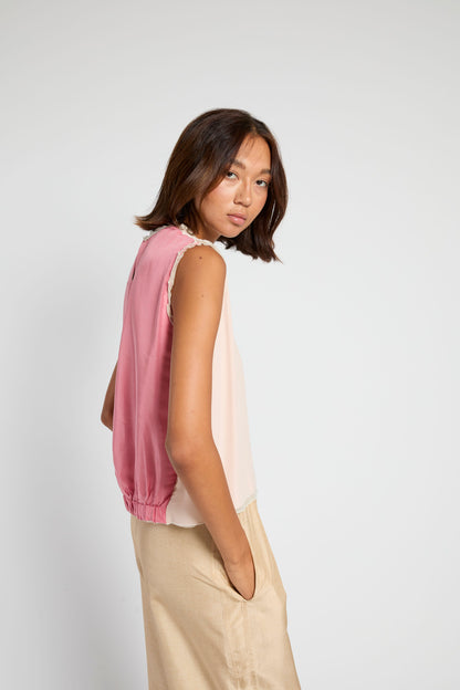 Francesca Marchisio Reversible Cotton Silk Top - Butter/Pink Coral