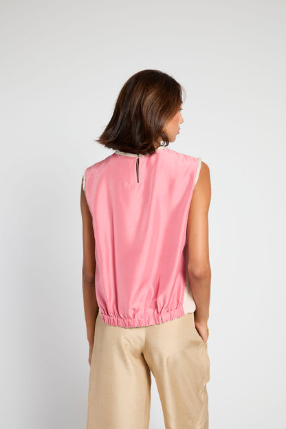 Francesca Marchisio Reversible Cotton Silk Top - Butter/Pink Coral
