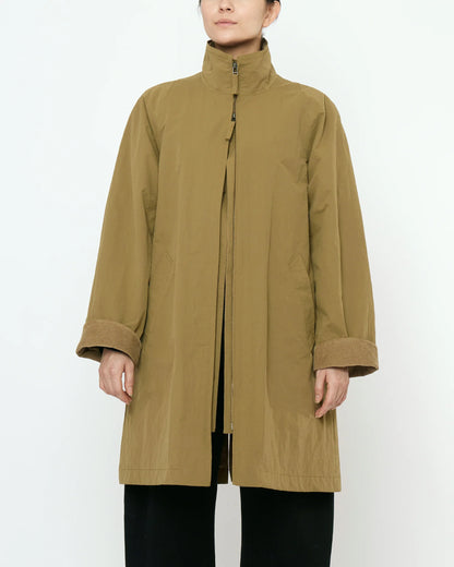 7115 by Szeki Unisex Double Collar Overcoat (Water-Repellent) - Kelp