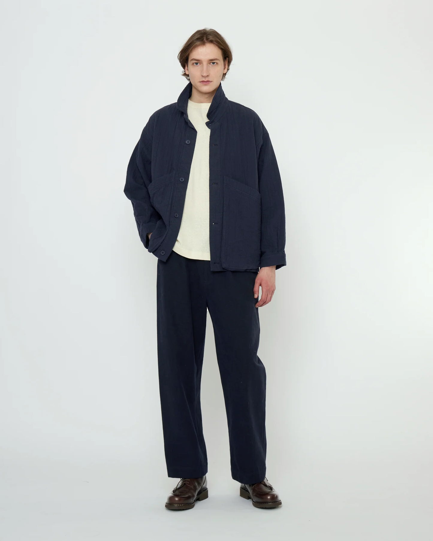 7115 by Szeki Unisex Signature Panel Pockets Shirt Jacket - Textured Edition - Navy