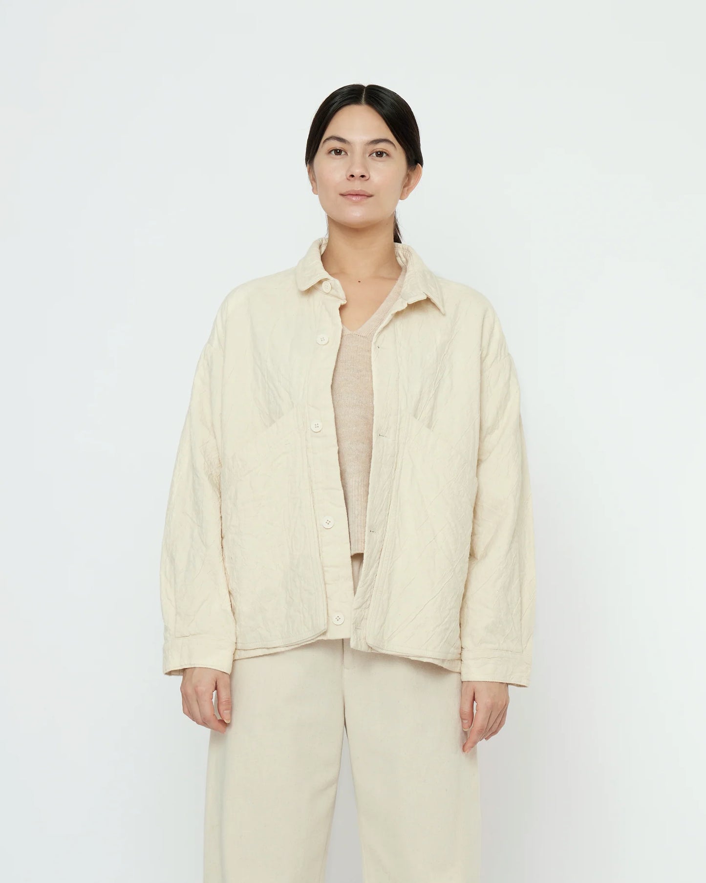 7115 by Szeki Unisex Signature Panel Pockets Shirt Jacket - Textured Edition - Bone