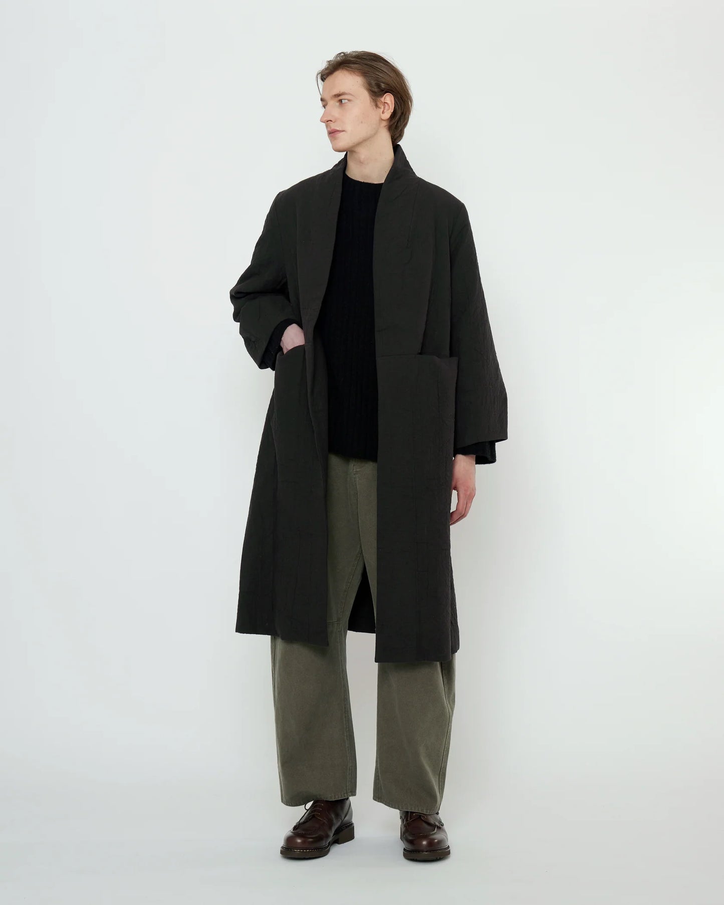 7115 by Szeki Unisex Signature Open Fall Coat - Textured Edition - Black