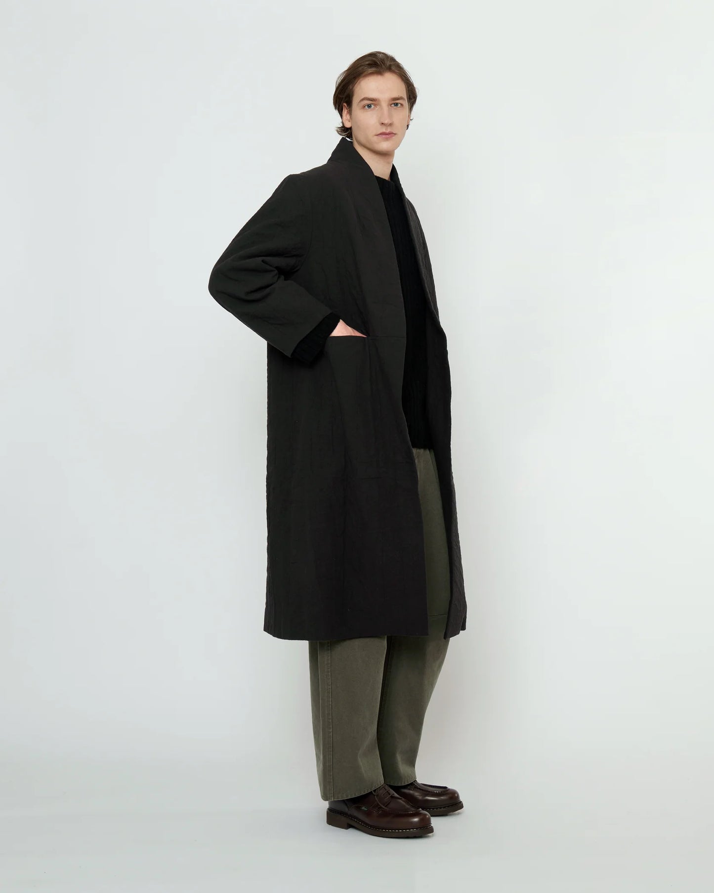 7115 by Szeki Unisex Signature Open Fall Coat - Textured Edition - Black