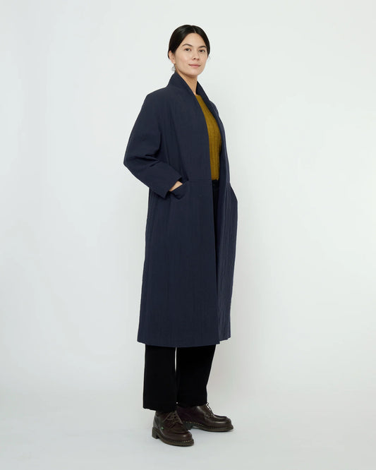 7115 by Szeki Unisex Signature Open Fall Coat - Textured Edition - Navy