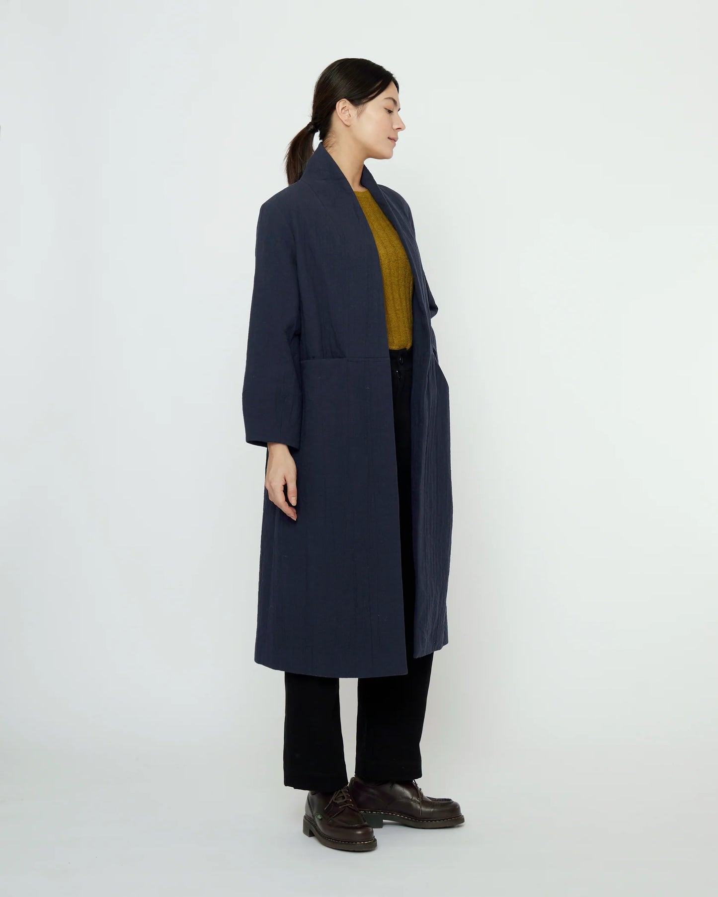 7115 by Szeki Unisex Signature Open Fall Coat - Textured Edition - Navy