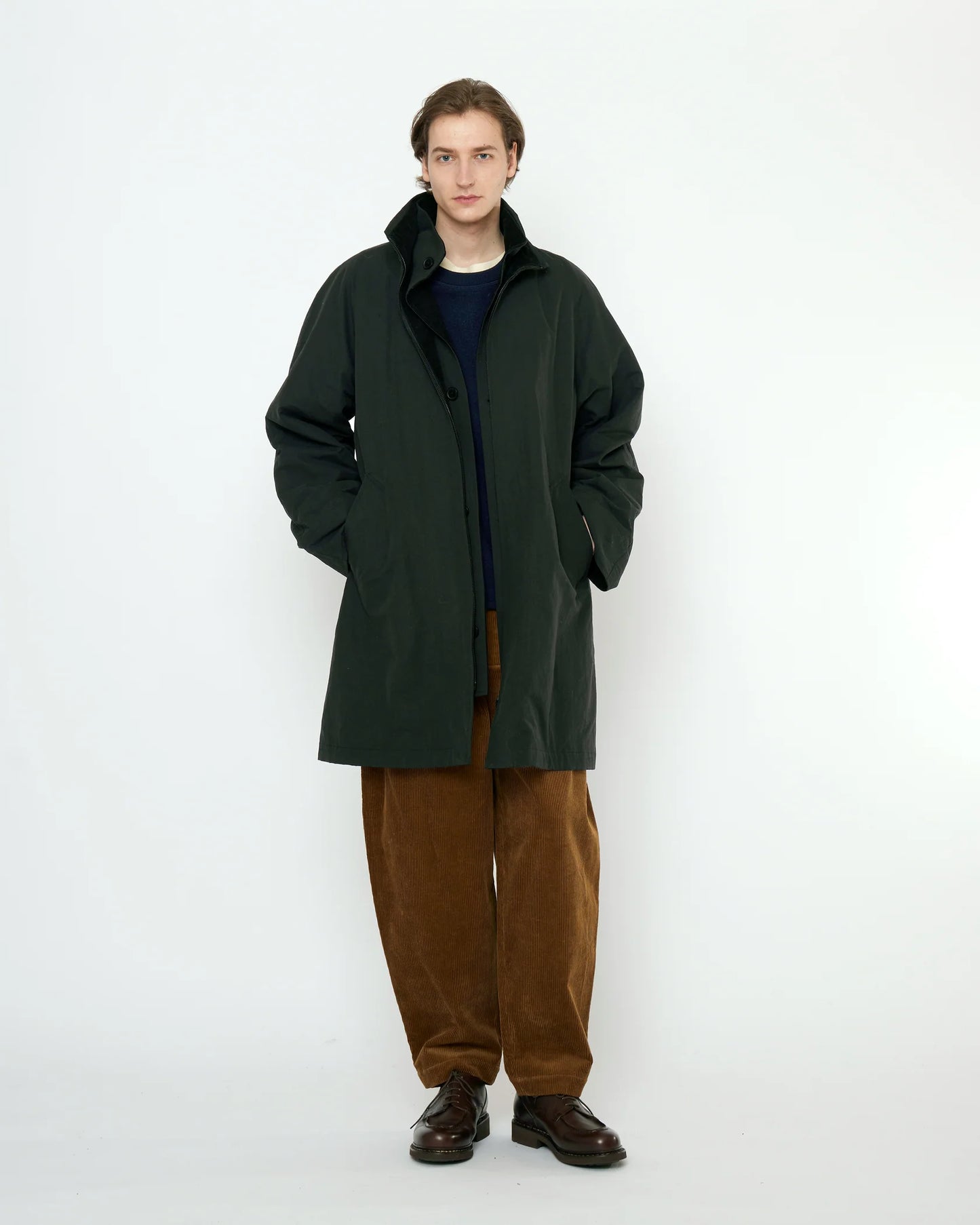 7115 by Szeki Unisex Double Collar Overcoat (Water-Repellent) - Black