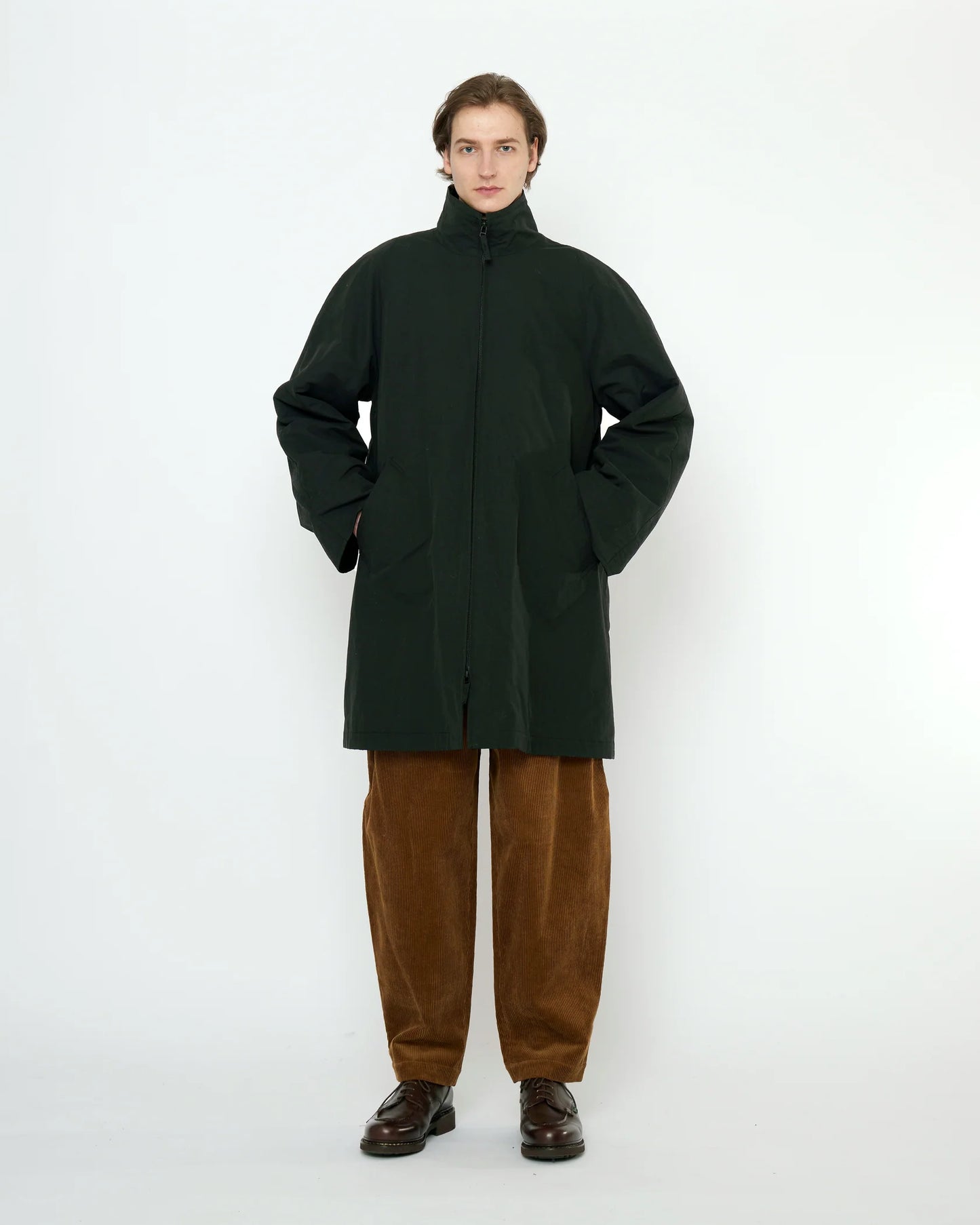 7115 by Szeki Unisex Double Collar Overcoat (Water-Repellent) - Black