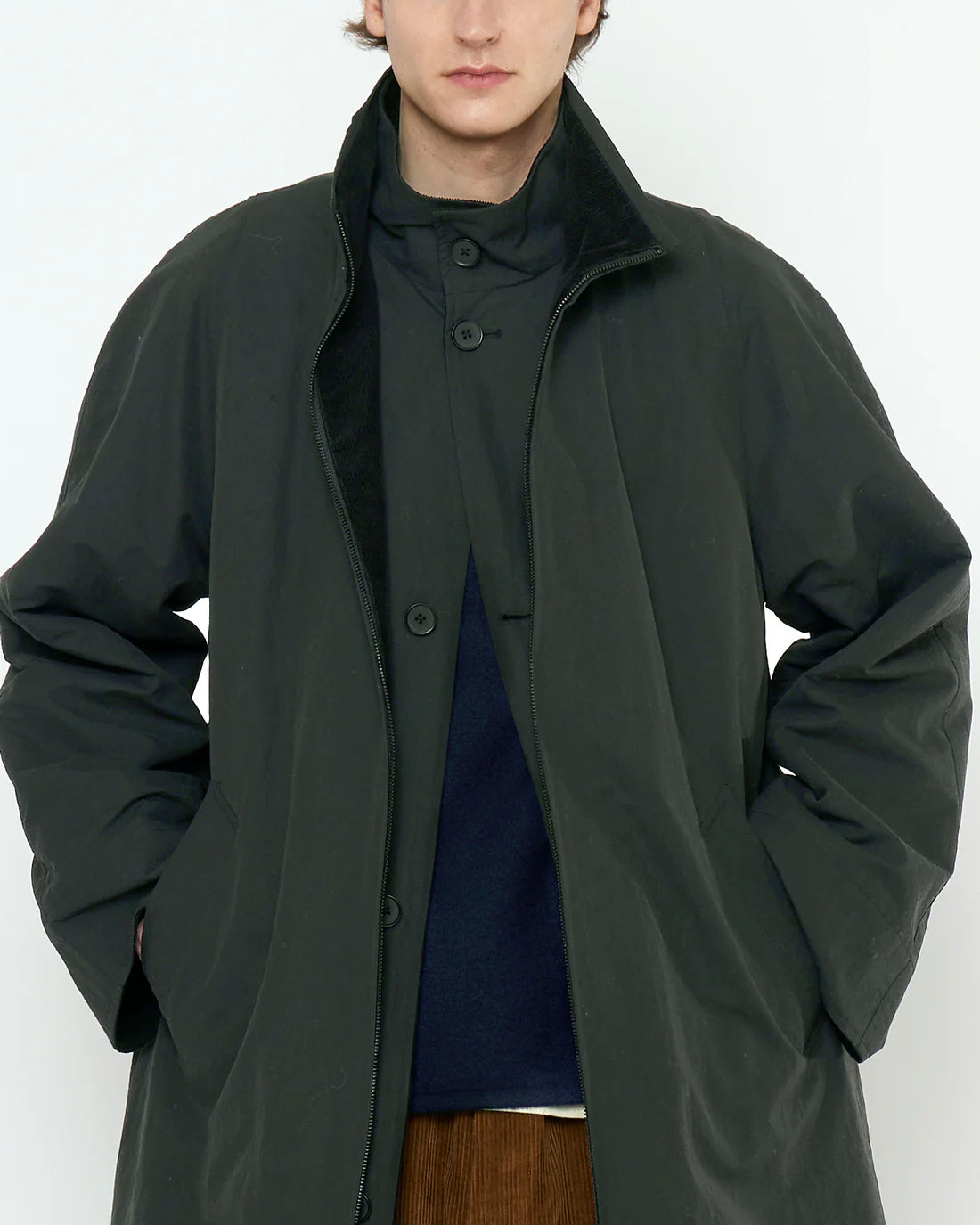 7115 by Szeki Unisex Double Collar Overcoat (Water-Repellent) - Black