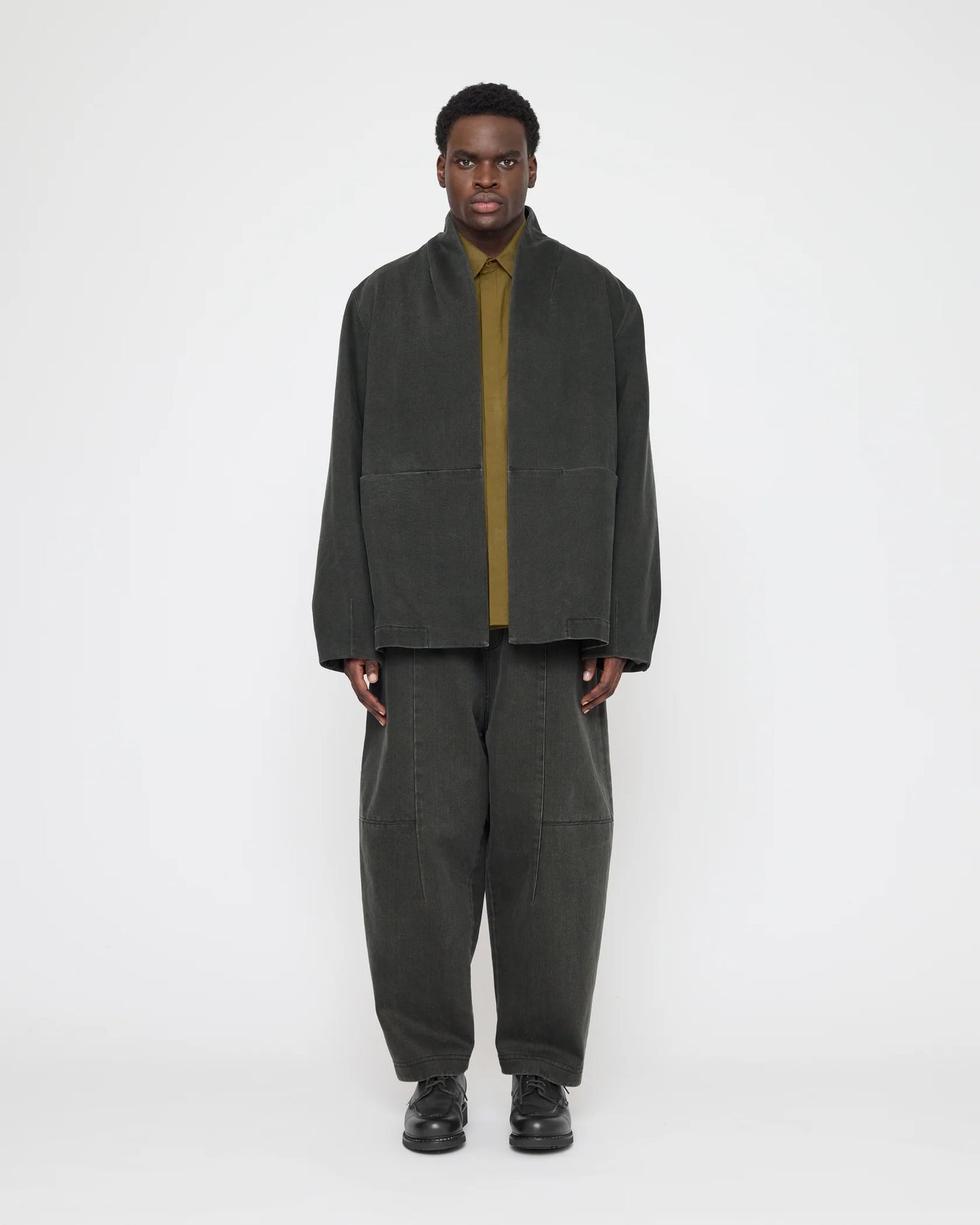 7115 by Szeki Unisex Open Short Coat - Washed Black