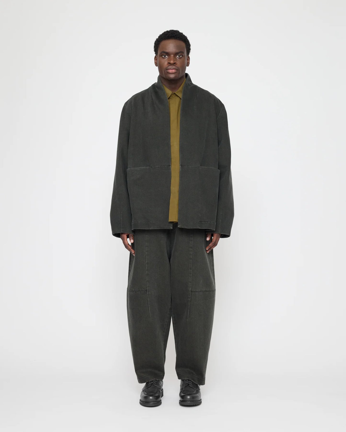 7115 by Szeki Unisex Open Short Coat - Washed Black